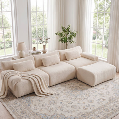Robscott 126" L-Shaped Modular Sectional Sofa with Ottoman, Deep Seat Cloud Couch, Soft Plush Upholstery, Compressed Boneless Sofa for Living Room, No Assembly