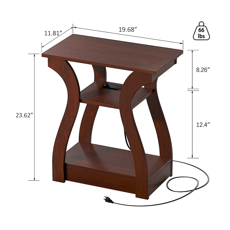 23.62'' End Table,Small Side Table with Built-In Outlets for Living Room,Bedroom,Nightstand, Cherry, 2