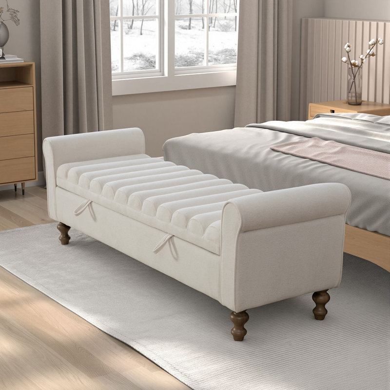 Banc de rangement rembourré l 65,5 po, Beige