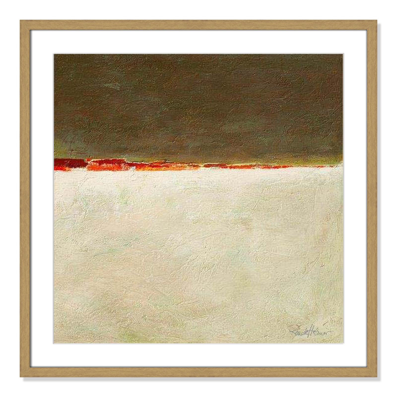 Orange Horizon I by Renate Holzner - Print, 27.5" H x 27.5" W x 0.75" D, Natural Framed