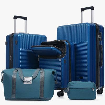 Ensemble de valises 5 pièces avec valise semi-ouverte à roulettes semi-ouvertes avec roulette double, bagage de voyage léger avec port USB, serrures TSA