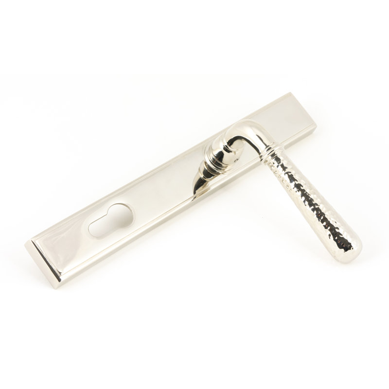 Hammered Newbury Lock Door Handle, Polished Nickel