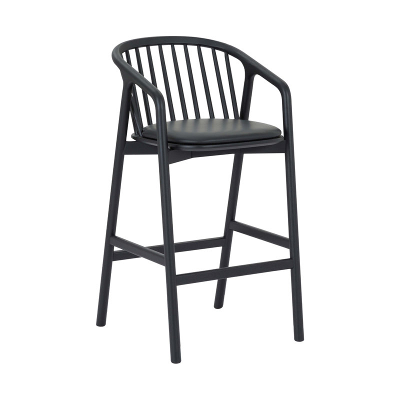 Tabouret de comptoir en bois de chêne noir et similicuir