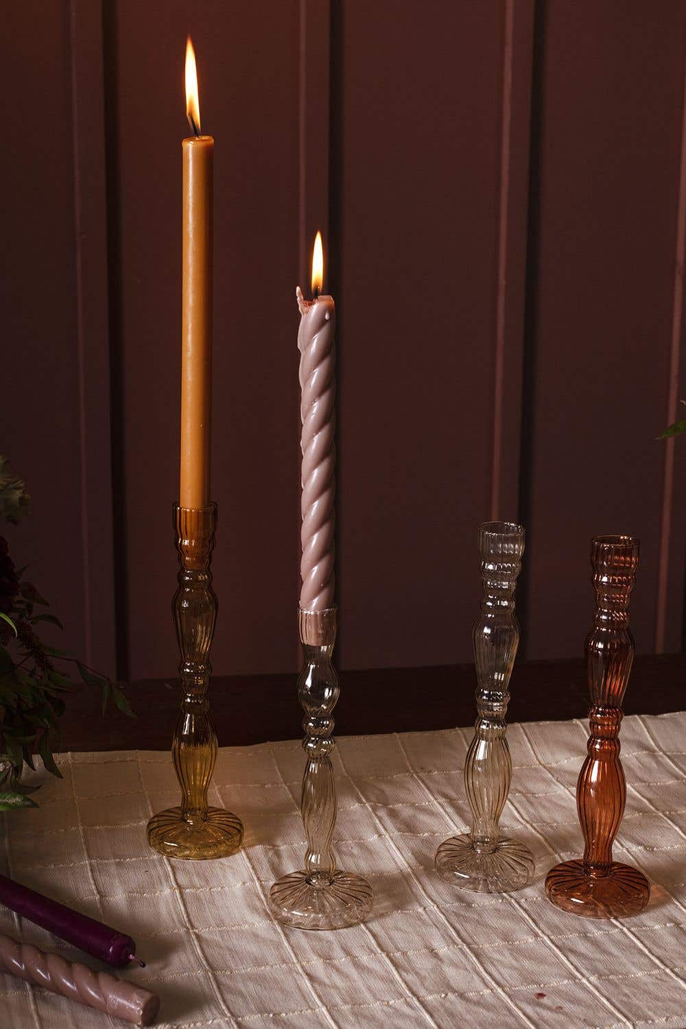 Marajo Candlestick Holder, 8" H x 2.75" W x 2.75" D, Amber