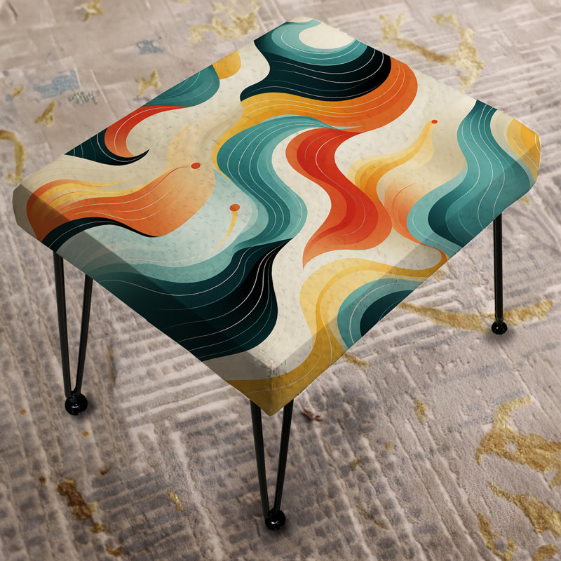 Retro Waves Lines - Midcentury Rectangle Ottoman