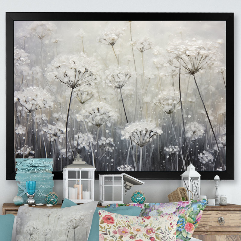 Champ floral opalescent brumeux I, H 24 po x l 32 po x P 1,5 po, Cadre simple noir