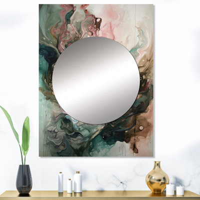 Eustorgios rose vert Inner Worlds of Marble III - miroir mural géométrique, miroir décoratif rose, impression d'art en métal