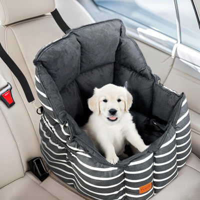Portable Dog Car Seat with Storage Pockets - Machine Washable, Clip-On Leash & Adjustable Straps for Pets Under 25 lbs (Black)