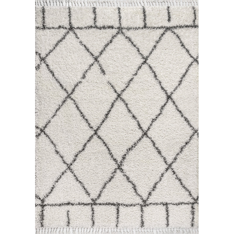 Tapis ivoire / gris à motif de treillis géométrique Cantera, Rectangle 3 pi 1 po x 5 pi