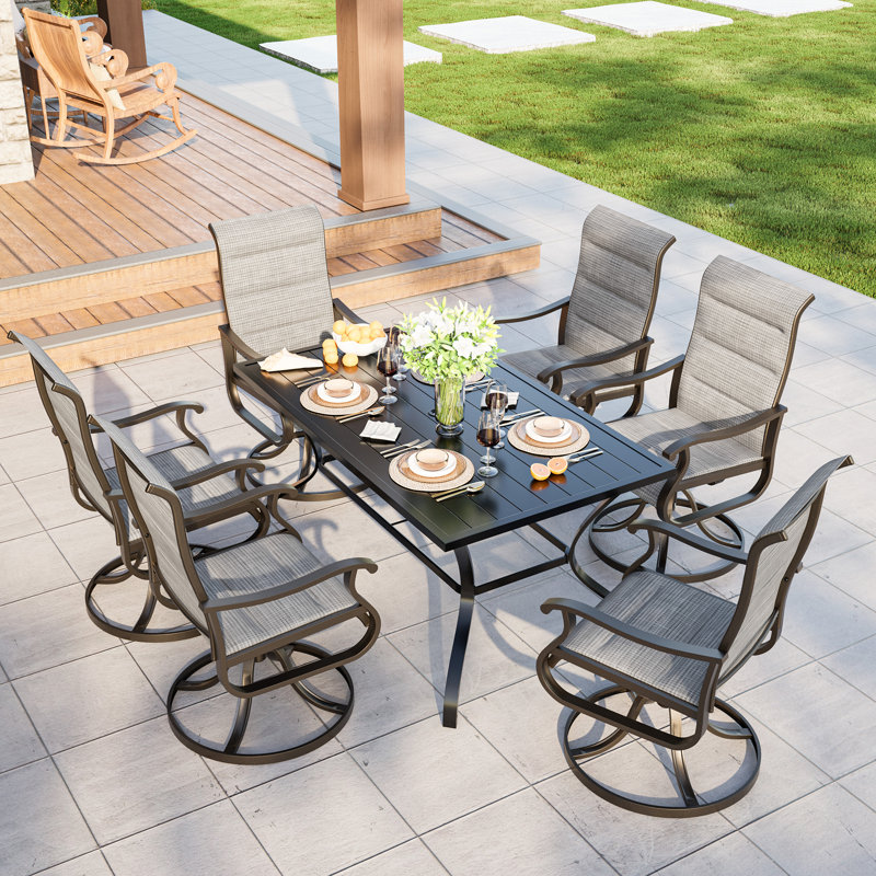 7-Piece Outdoor Swivel Patio Dining Sets, 360° Rotation Metal Frame Patio Chairs with Thickened Teslin Fabric, Armrest Outdoor Dining Chairs for Deck, Backyard