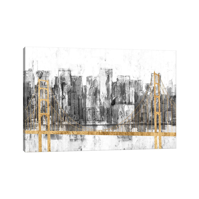 « Golden Bridge panorama » par Jennifer Goldberger-impression, H 32 po x l 48 po x 1,5 po, Toile tendue