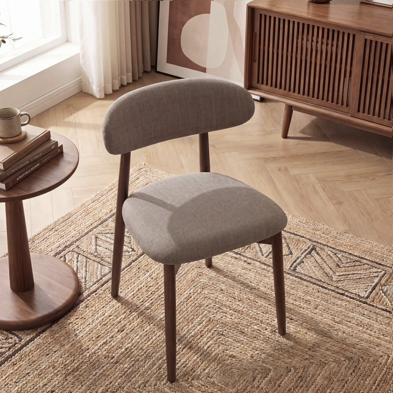 Modern Solid Wood Dining Chair, Upholstered Seat, Curved Ergonomic Backrest, Sturdy Frame Side Chair, Camel