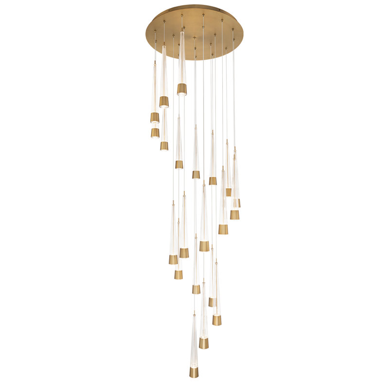 Quill Round Multi-Light 4-CCT Pendant, Aged Brass