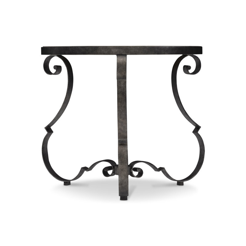 Traditional Criollo Wood & Textured Carbone Metal Round Side Table