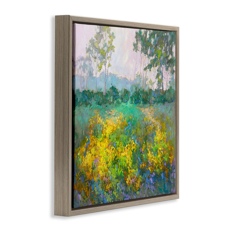 "Complex Meadow Terrain", art mural encadré par Barbara Schilling, H 25 po x l 25 po, Cadre flottant noir de jais