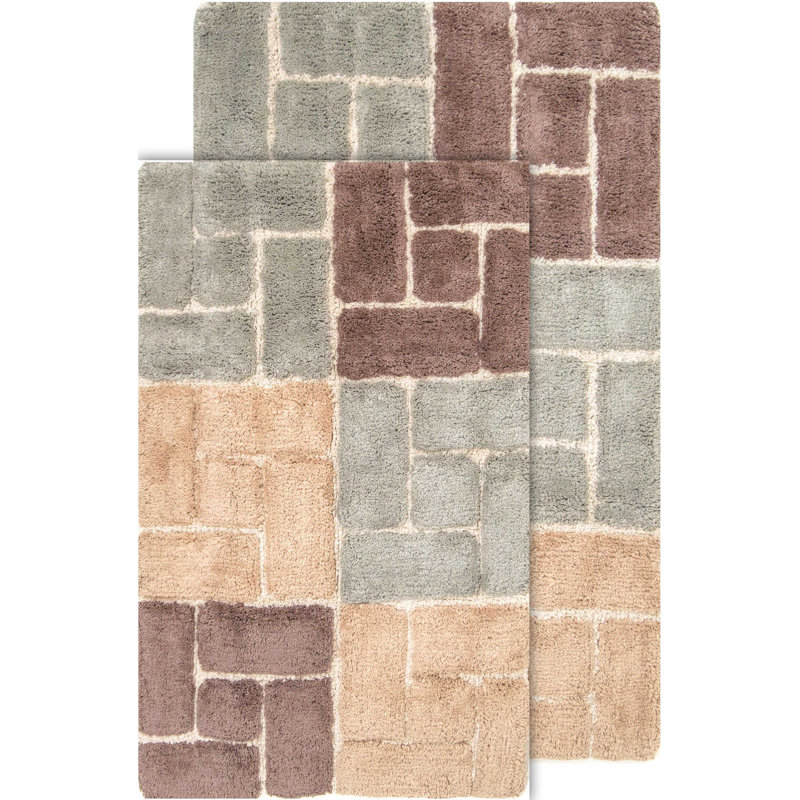 Classic Color Cotton Blend Non-Slip Bath Rug, Tan