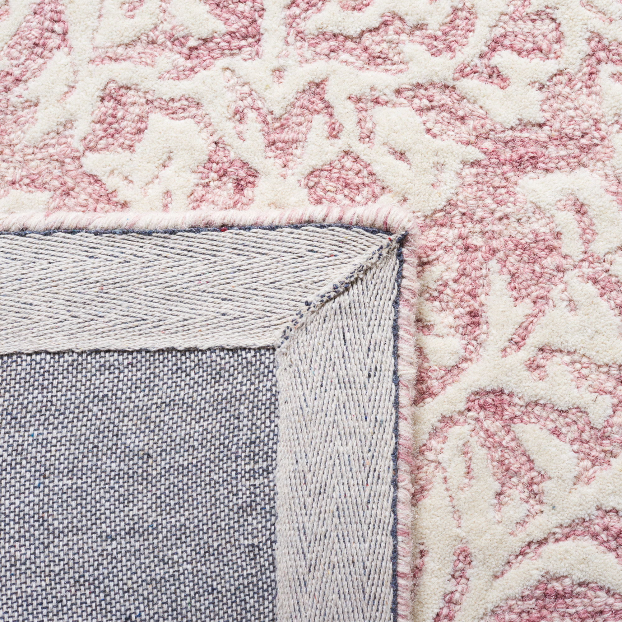 Teasdale Oriental Handmade Tufted Wool Area Rug in Pink/Ivory, Rectangle 5' x 8'