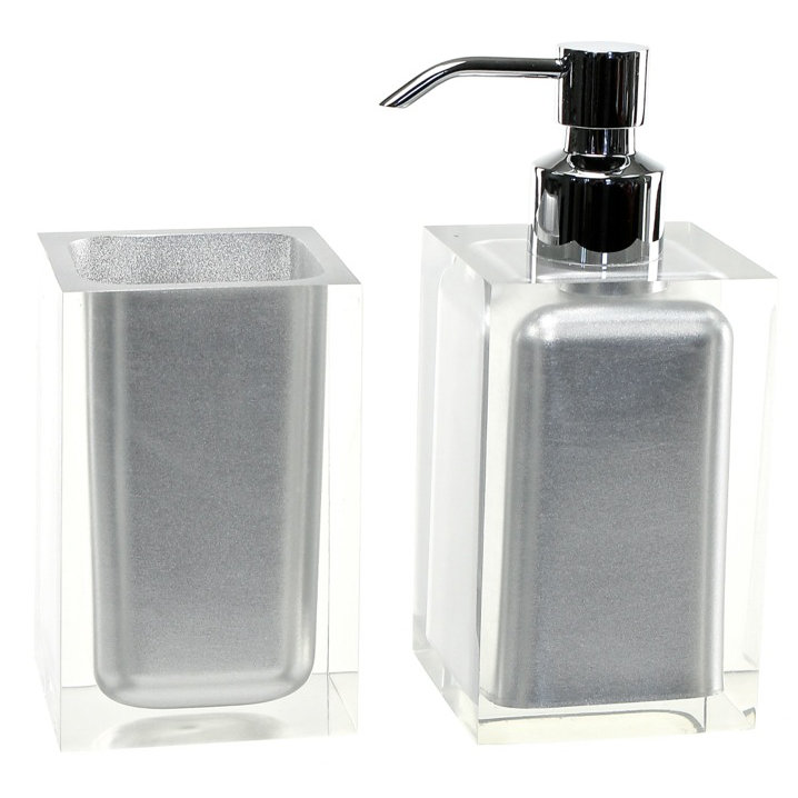 Currahee Resin Bathroom Accessory Set Bathroom Tray Tumbler, Silver