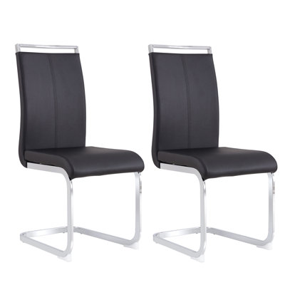 Modern Faux Leather Upholstered Dining Chairs Set of 2 with Chrome Base and Handles