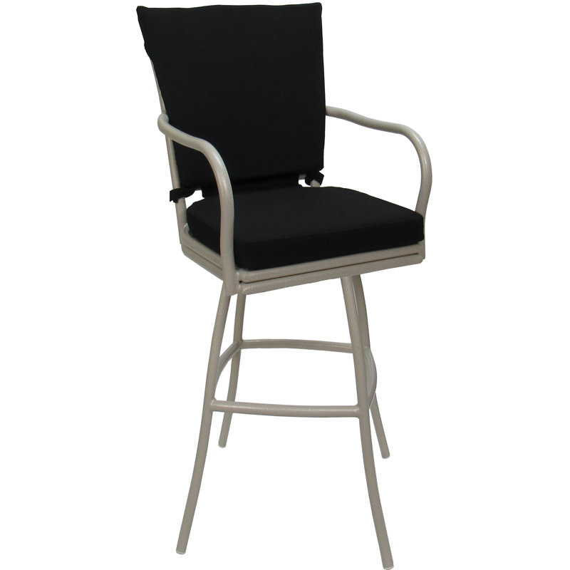 Tabouret d'extérieur en aluminium avec coussin Travisha, Noir, Beige, 30"