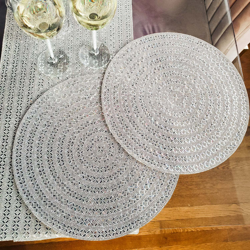 Napperon Sparkles Home Madison Avenue | Décoration de table strass | Rond de 15 po | Accent de luxe, Argent argent