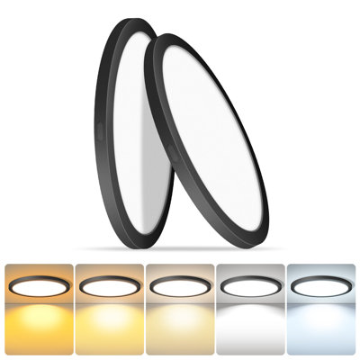 7 Inch Round Black Ceiling Light,14W 120V 5CCT Dimmable Slim LED Ceiling Light, Close to Ceiling Light Fixtures for Bedroom, Kitchen, Hallway, Laundry(2PK)