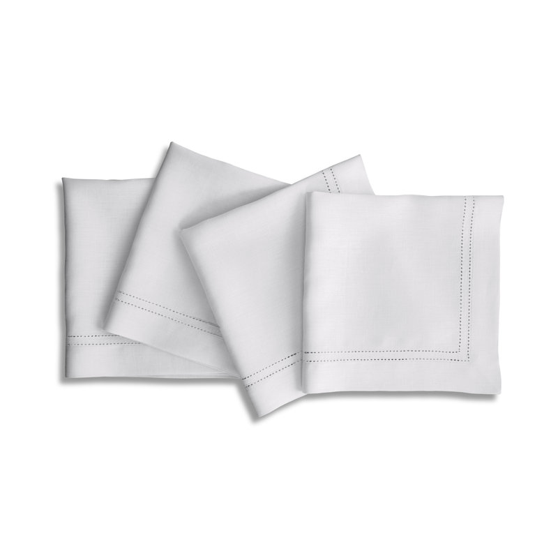 Linen Double Hemstitch - 100% Pue Linen Dinner Napkins, White