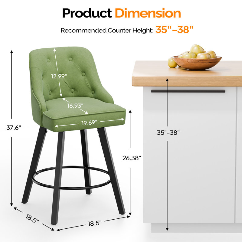Elegant 360° Swivel Bar Stool Stylish Design With Plush Cushion & Sturdy Build, Green, 1