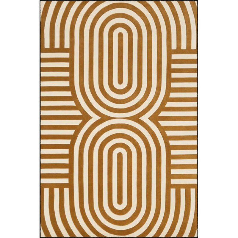 Oval Yellow Cream Geometric Pattern Woven Base Decorative Machine Washable Rug, Runner 3'3" x 6'7" Rug Pad Included