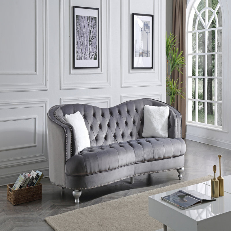 Canapé, gris, H 35 po x l 90 po x P 37 po