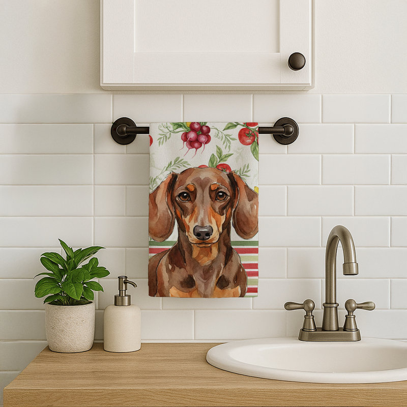 Chocolate and Tan Dachshund Vegetables Kitchen Towel, Chocolate/Tan Dachshund