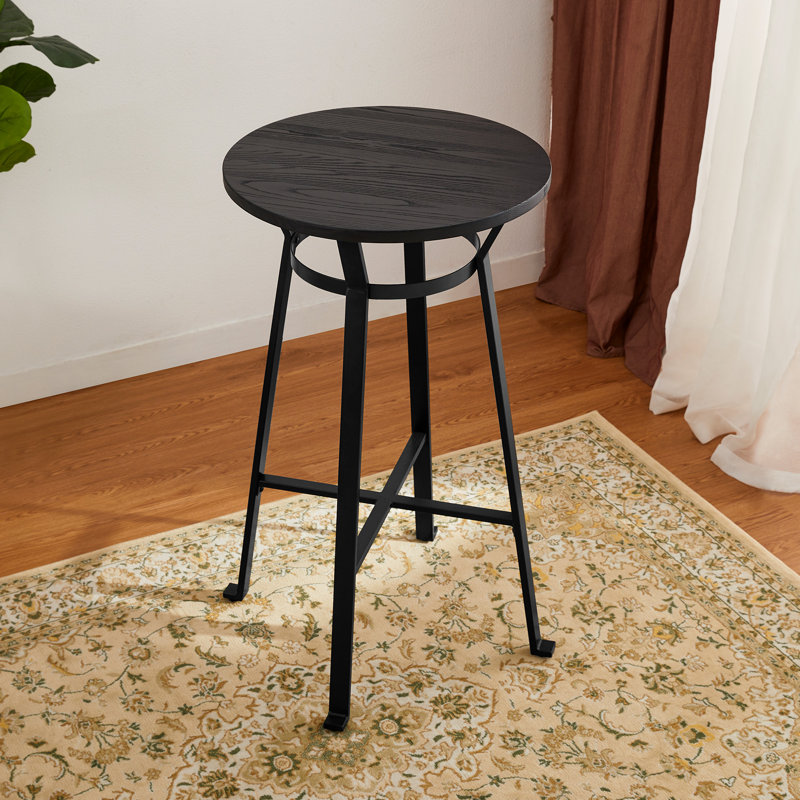 Overstreet Round Solid Wood Top Metal Base Dining Table, Black