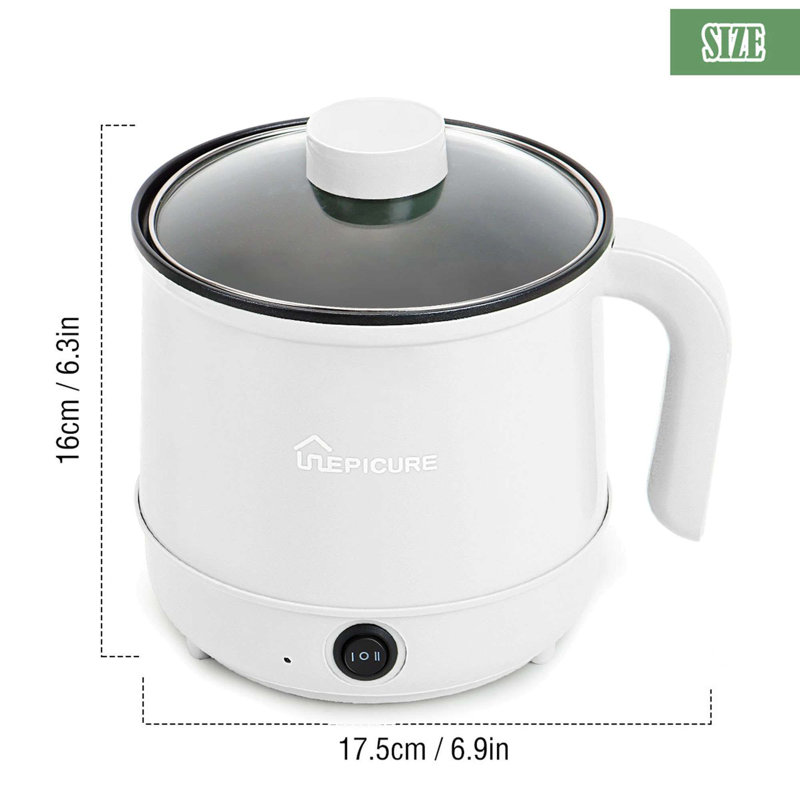 Electric Hot Pot 1.7L Non-stick Ramen Cooker Dual Power Control Multifunctional Lazy Pot, White