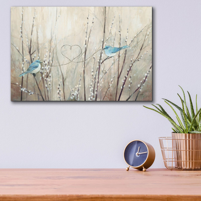  «Pretty Birds Neutral String» par Julia Purinton, art mural en verre acrylique, 24 po x 16 po, H 12 po x l 16 po x P 0,13 po