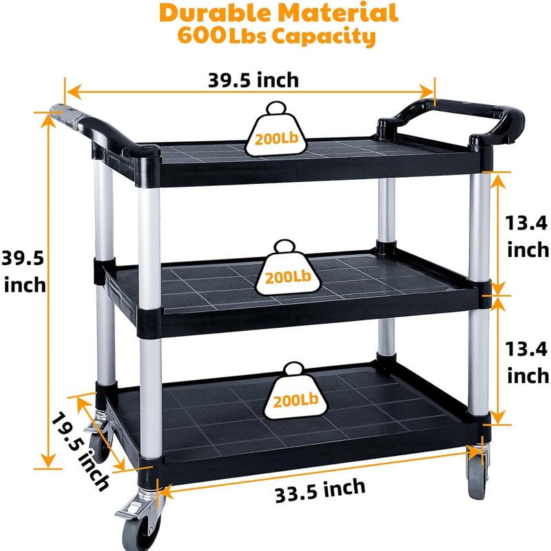 Utility Carts with Wheels Large Size Rolling Cart with Wheels Heavy Duty 600 LBS Food Cart with Lockable Wheels and Hammer