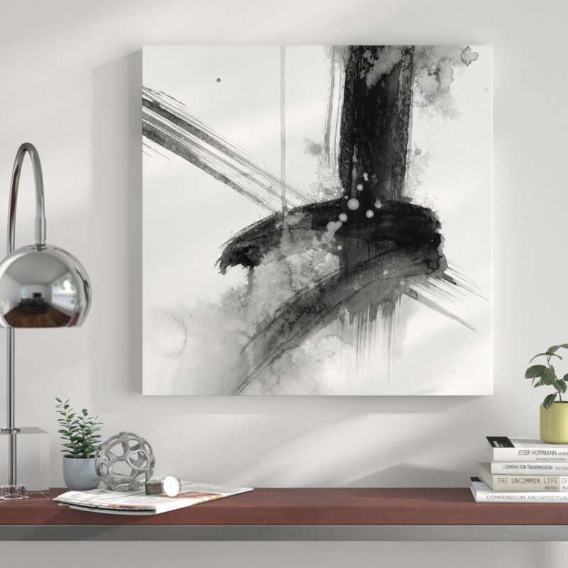 Impression d'aquarelle sur toile tendue « Black and White Abstract »