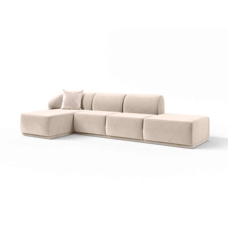4 Seater Velvet Sofa & Chaise, Beige