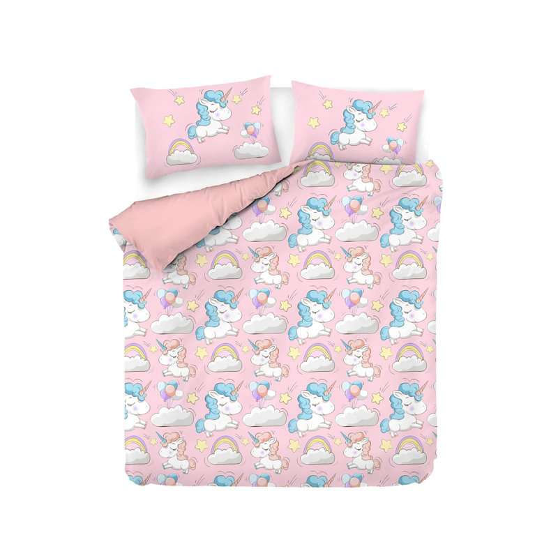 Ensemble de housse de couette 100% coton rose / blanc / bleu Mabie, Housse de couette 59 "x 83" + 1 taie d'oreiller st
