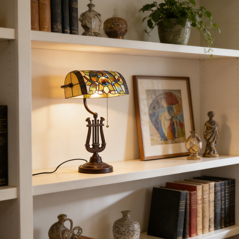 Lampe libellule en verre coloré avec chaînette, ampoule incluse