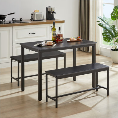 Ensemble de salle à manger industriel noir mat avec bancs escamotables, sièges 4, table rectangulaire en panneau de particules, L 43,3 po x l 23,6 po x H 29,9 po