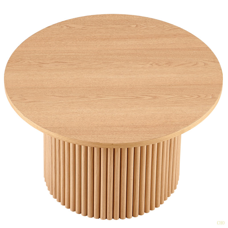 Table basse en placage de table ronde de 27,56 pouces, plateau de table basse en MDF avec base en métal, table d'appoint de canapé pour le salon et la salle de réception