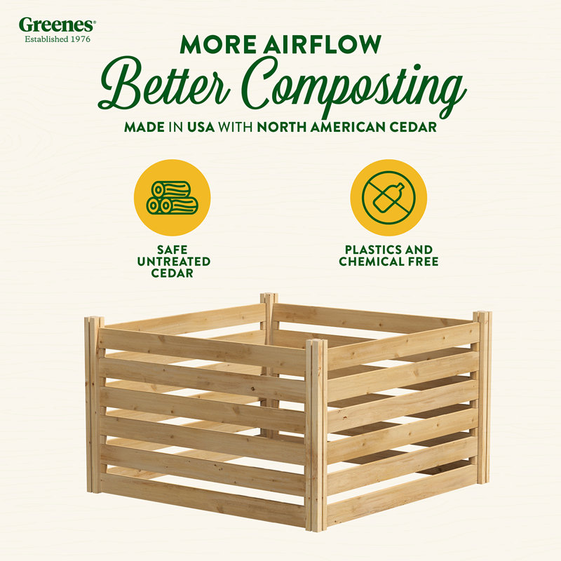 Natural Cedar Wood Outdoor Stationary Composter, 48" x 48" x 31"