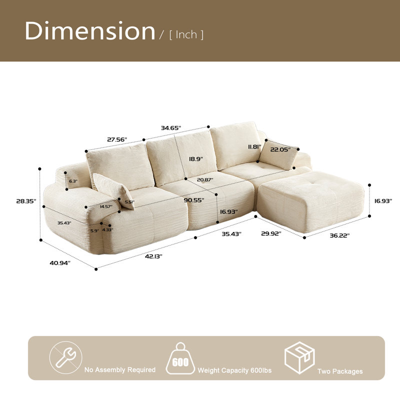 Canapé modulaire moderne en mousse à mémoire de forme compressée, grands canapés modulaires pour le salon, canapé modulaire Cloud pour animaux de compagnie, tissu velours côtelé