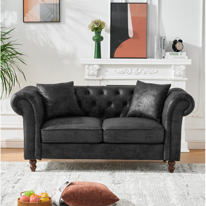 Canapé en tissu 66 po Chesterfield?, Noir
