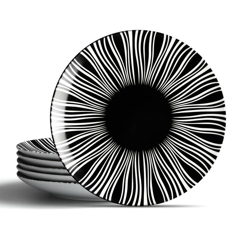 Assiettes plates en céramique 8 pouces, allant au micro-ondes, au four et au lave-vaisselle, ensemble de 6, (noir), Black