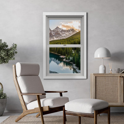 Window Scenery " Window View Mountain Range Pine Tree Forest Lake Reflection Nature Pictures Decor Rustic Landscape "
