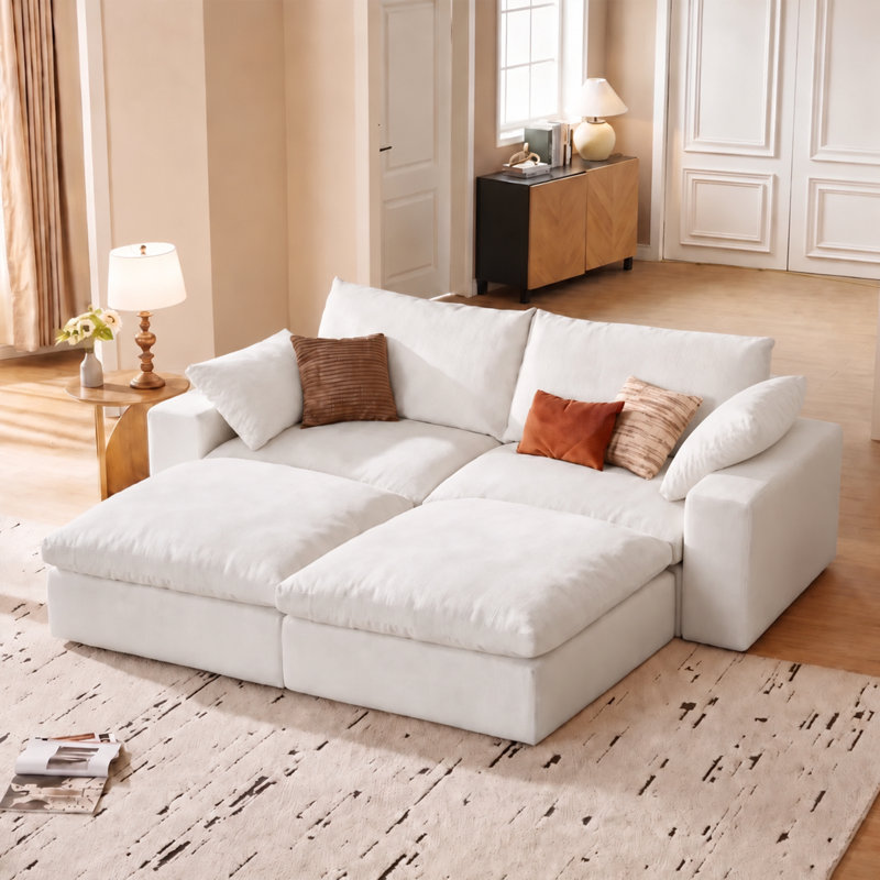 Causeuse modulaire 81,1 po, causeuse modulaire confortable, 2 sièges profonds et 2 repose-pieds avec rangement