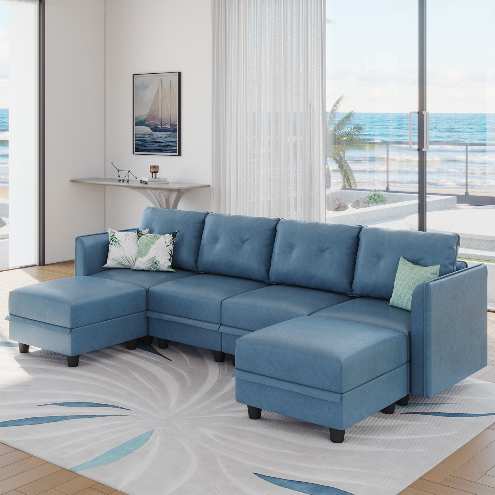 Light blue sectional store sofa with chaise