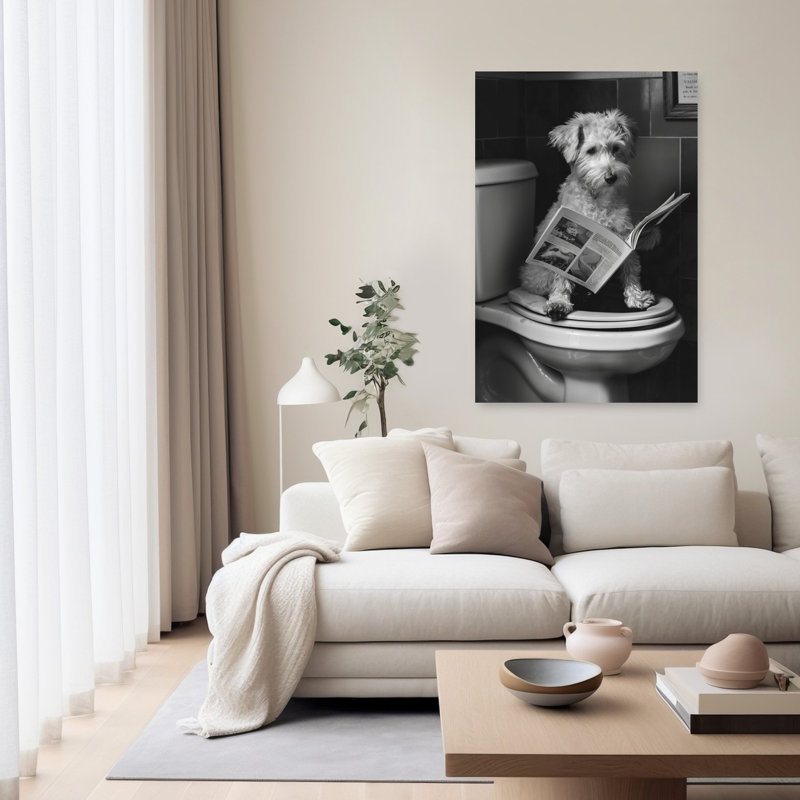 Dog Reading Newspaper Vintage Dog Wall Art Print 1 Piece Wrapped Canvas Wall Art, 152.4cm H x 101.6cm W
