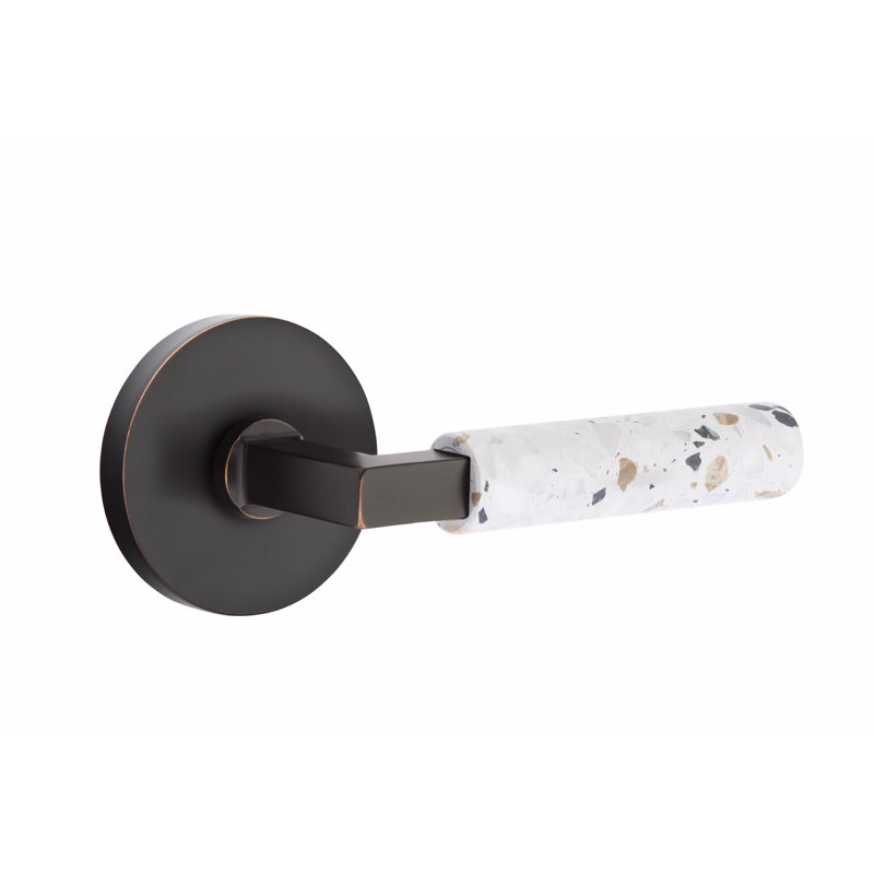 Ensemble de leviers de passage Emtek Select, rosette à disque, tige carrée en L, poignée en terrazzo clair, CF